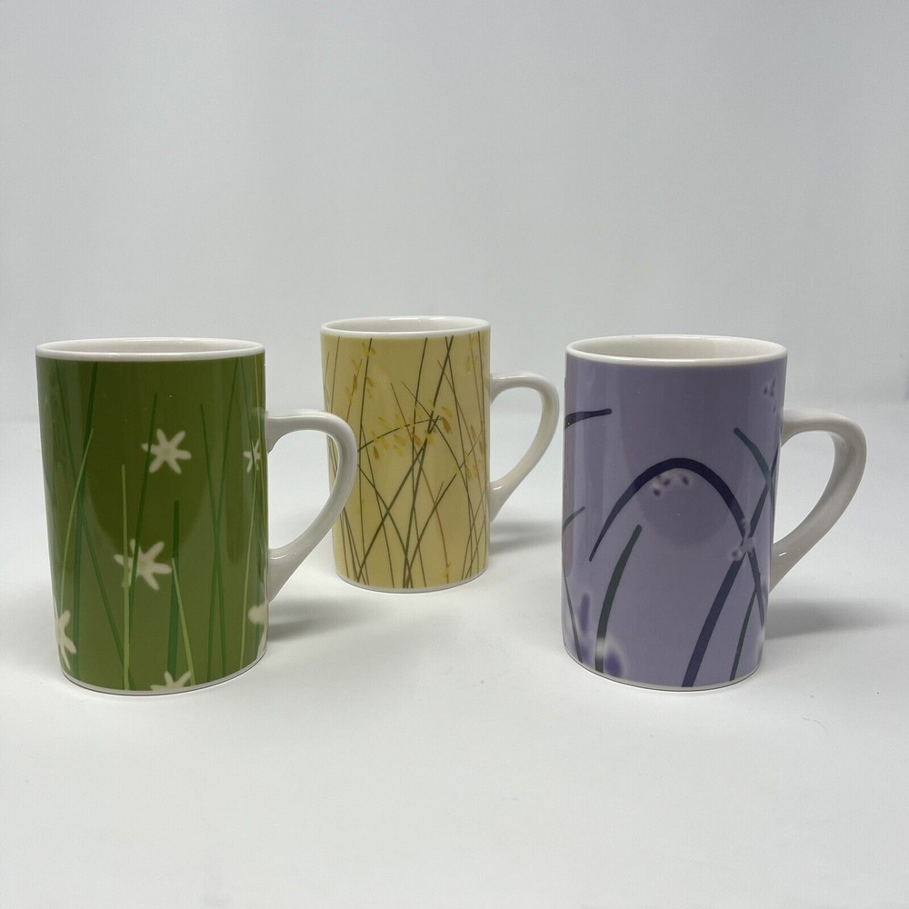 3 Starbucks Meadow Series Summer Wheat 2004 Tall Coffee Mugs Farmhouse Yellow